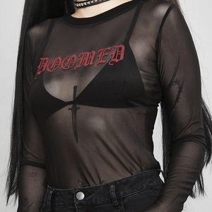 House of Widow Doomed Mesh Long Sleeve Top